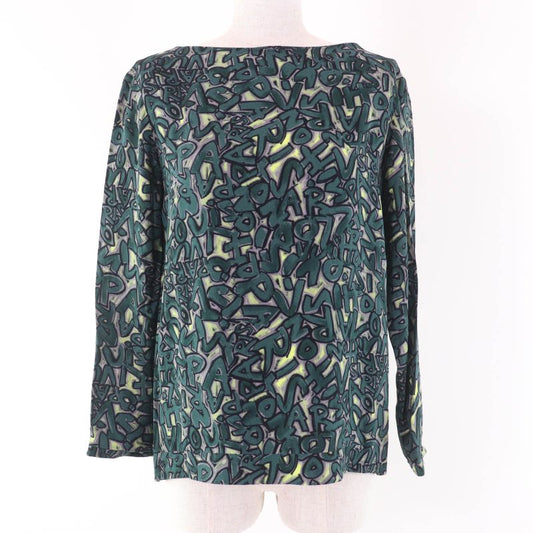 Louis Vuitton Graffiti Logo Long Sleeve Blouse Top Green 36 Made In France