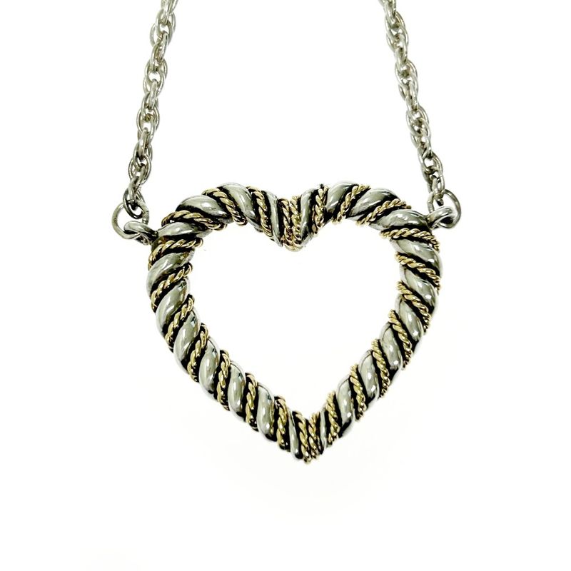 Tiffany & Co Silver Gold Twisted Heart Necklace 7.9g 925 750 Engraved 393969