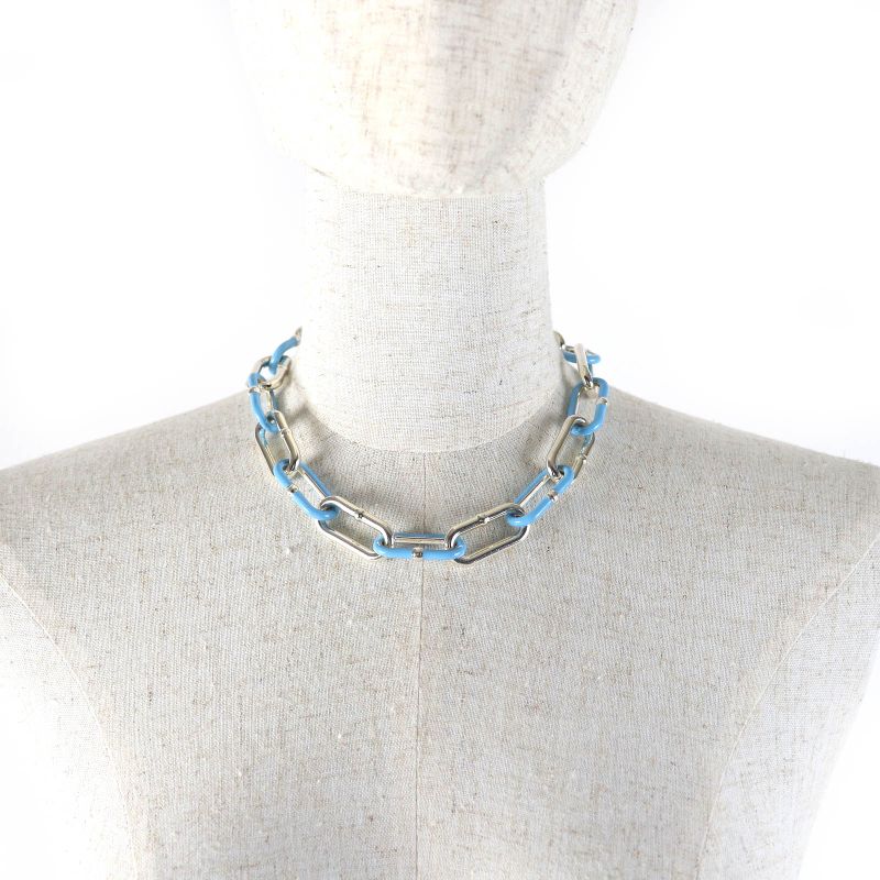 Bottega Veneta Chain Choker Necklace Ag925 Bicolor Silver Light Blue Storage