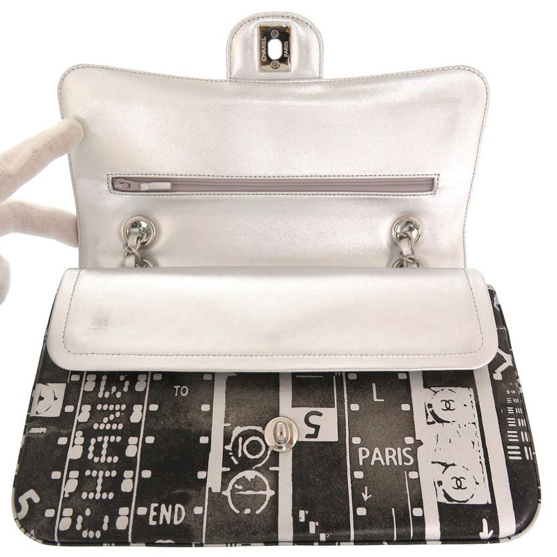 Chanel Matelasse 25 Print Double Flap Leather Black 23rd Silver Hardware