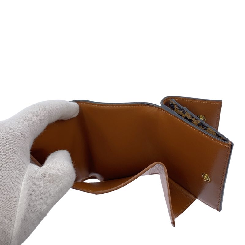 Celine - Leather Triomphe Leopard Compact Wallet - Dark Brown - Women's