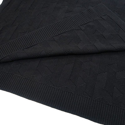 Hermes Poncho Cape H Motif 34 Black 100% Wool Knit 2904d3 Women's