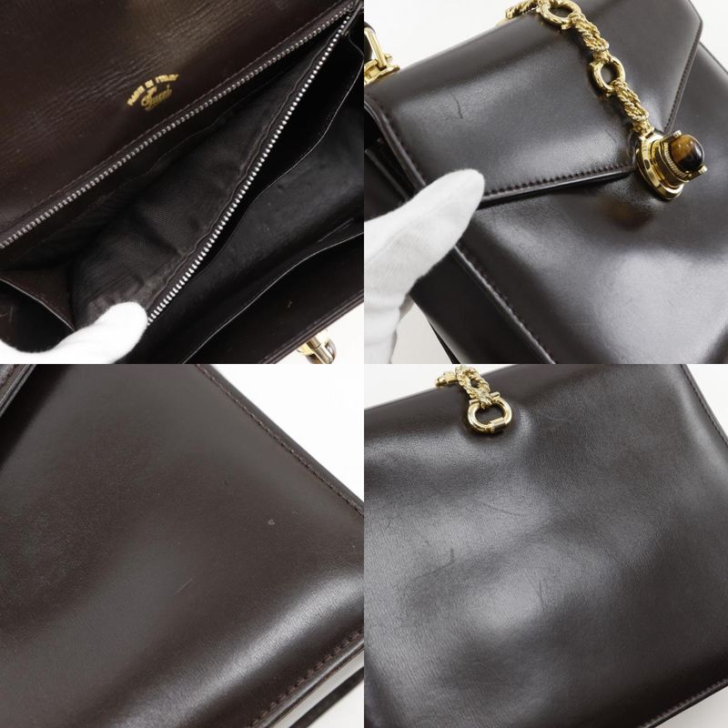 Gucci One Handle Old Gucci Leather Brown Women's Handbag