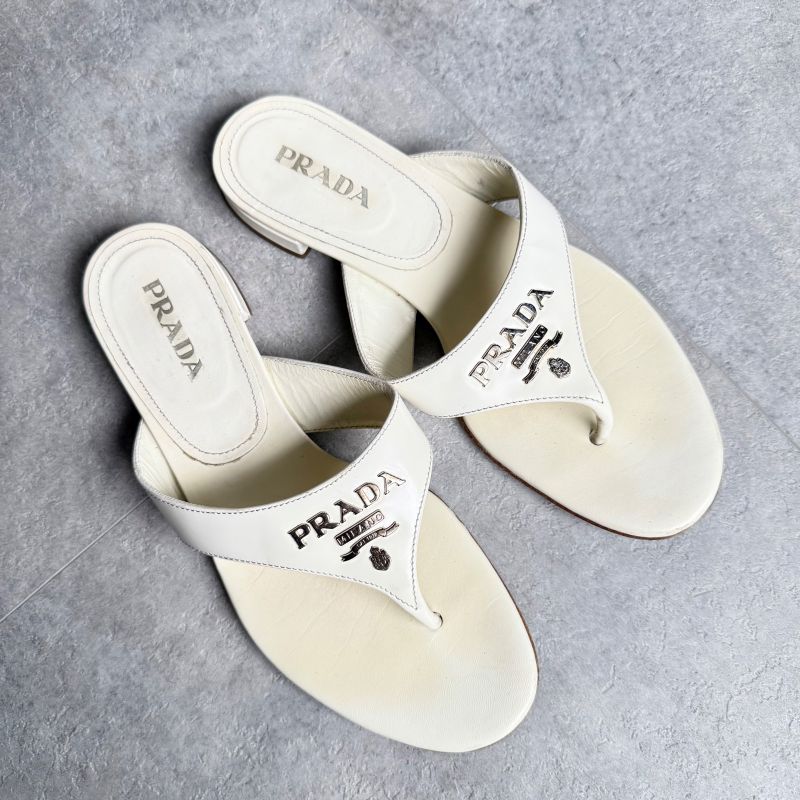 Prada Logo Sandal Patent Leather White Flip Flops 36 1 2 23.5cm (9.25in)