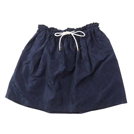 Louis Vuitton 2022 Silk-blend All Monogram Pattern Flared Skirt Navy 34 Made