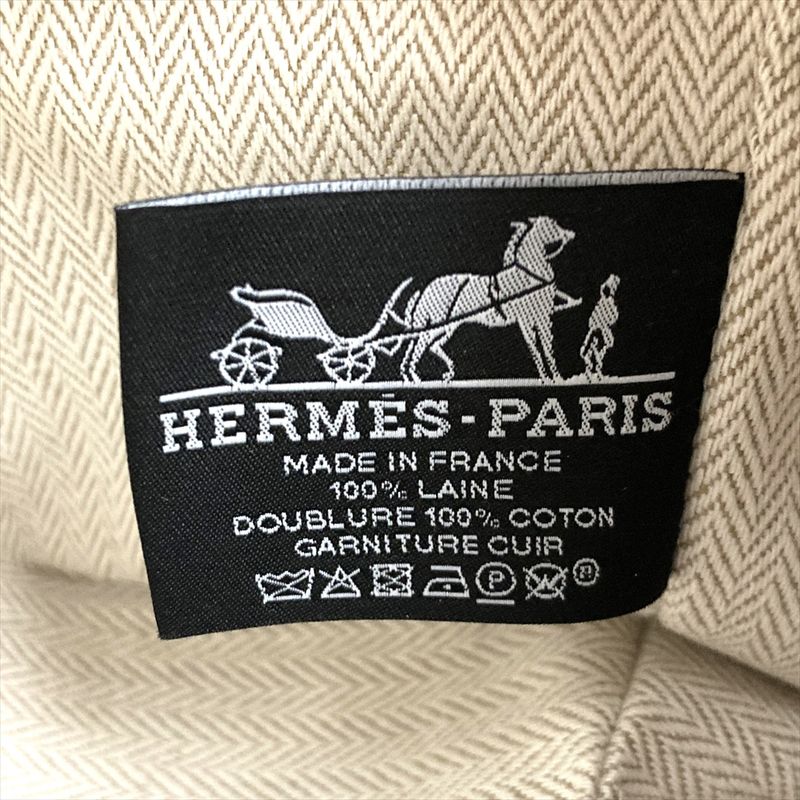 Hermes Brid A Black GM Pouch Wool Cotton Green Handbag For Bath Women