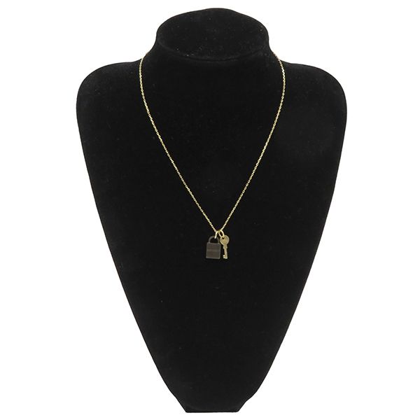 Hermes Necklace Amulet Padlock GM Buffalo Horn GP Brown and Gold Hardware