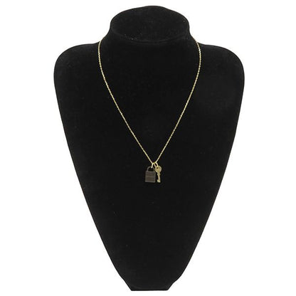 Hermes Necklace Amulet Padlock GM Buffalo Horn GP Brown and Gold Hardware