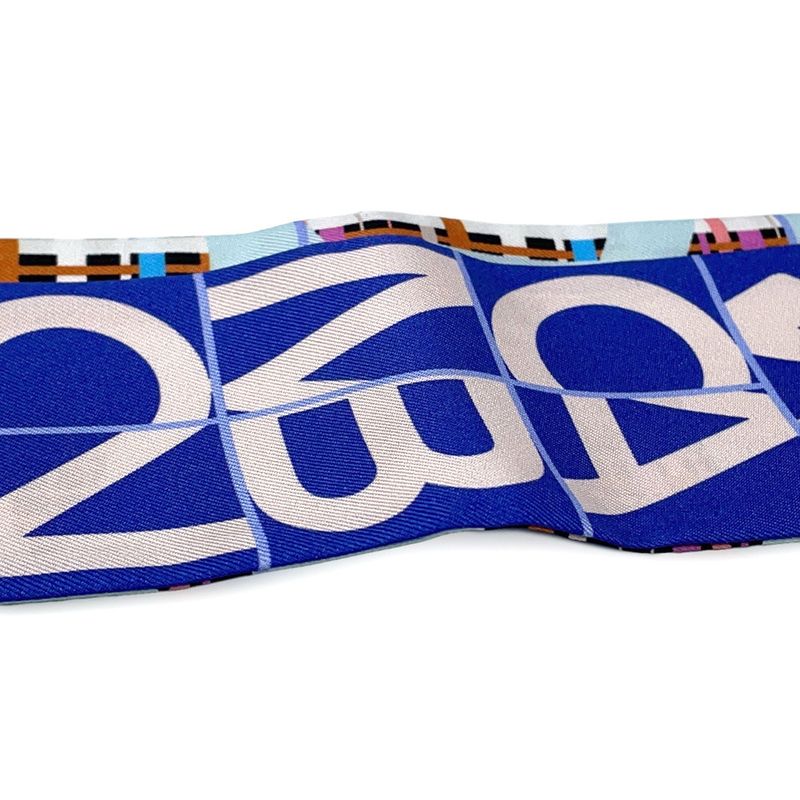 Chanel Scarf Logo CC Silk Blue Pink Multicolor