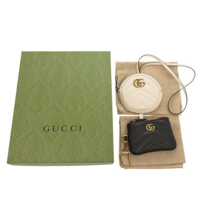 Gucci GG Marmont 698787 Leather Black Off White Coin Case Black White 1462 Gucci