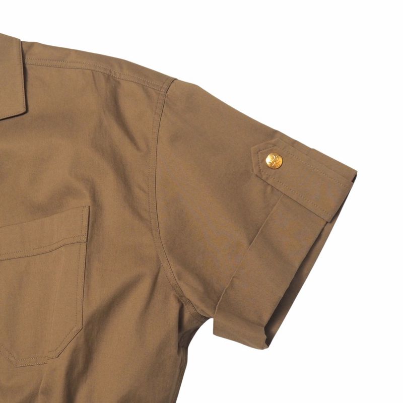 Celine Cotton Twill Safari Dress Size 34 Sulky Logo Gold Button Belted Ribbon