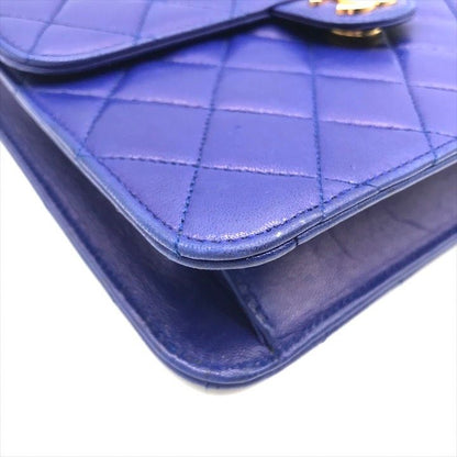 Chanel CC Logo Mini Quilted Lambskin Push Lock Chain Shoulder Bag Blue
