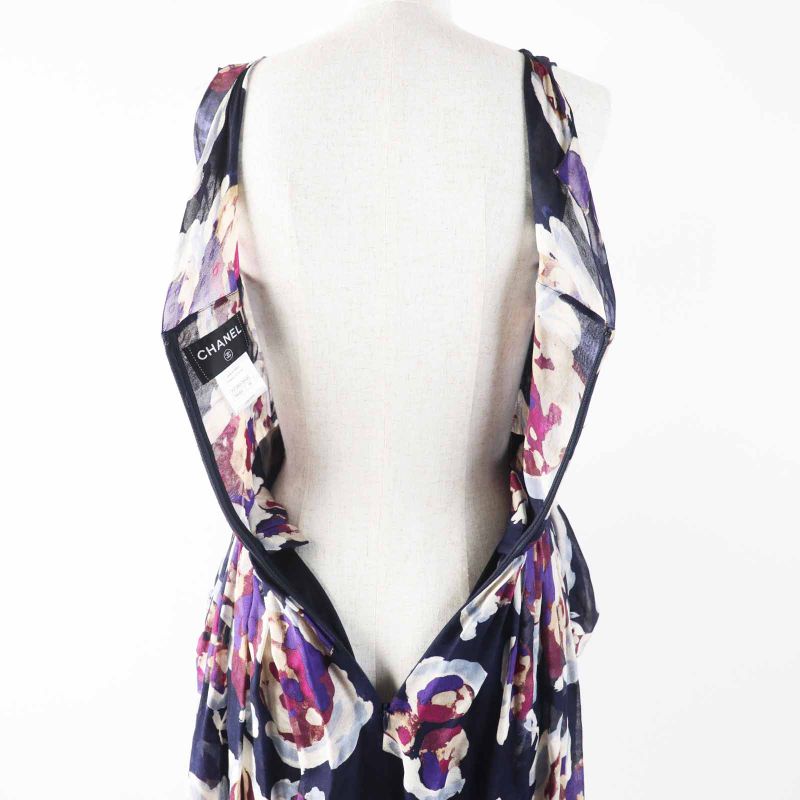 CHANEL P37299 100% Silk Coco Mark Camellia Partially Sheer Chiffon Fabric