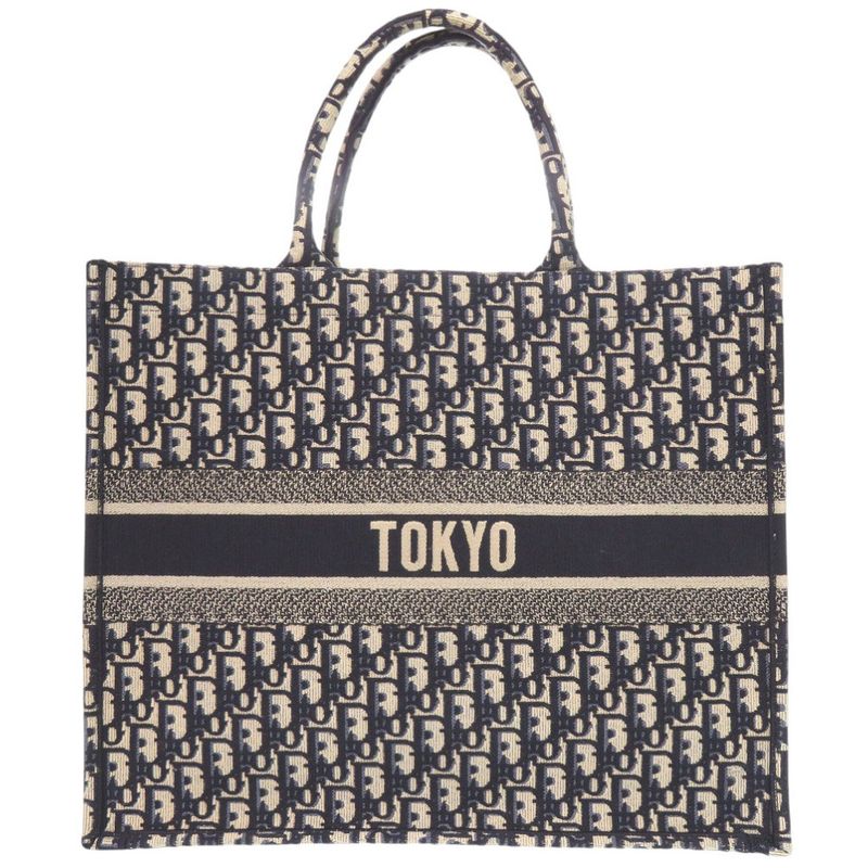 Christian Dior Book Tote Large Oblique M1286zritx Canvas Navy Tote Bag 0095
