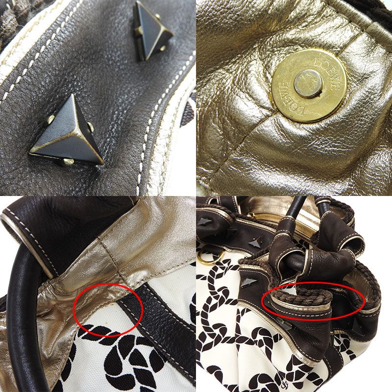 Loewe Handbag Nappa Ire Anagram Rope Leather Canvas Dark Brown Creamish Gold