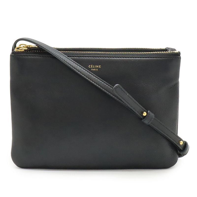 Celine Trio Small Shoulder Bag Shoulder Pouch Pochette Crossbody Leather Black