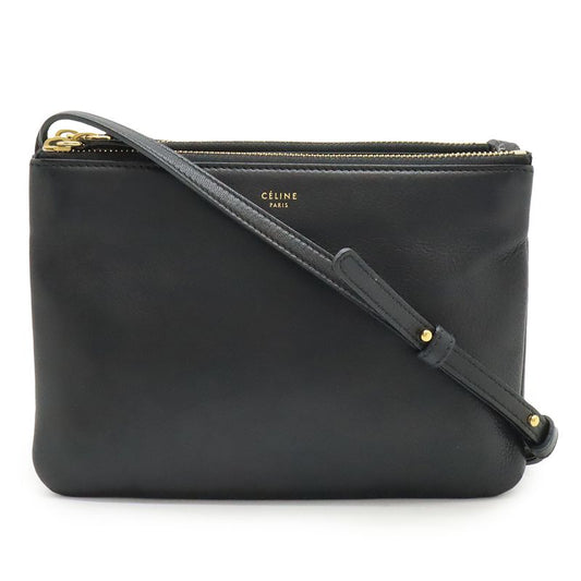 Celine Trio Small Shoulder Bag Shoulder Pouch Pochette Crossbody Leather Black