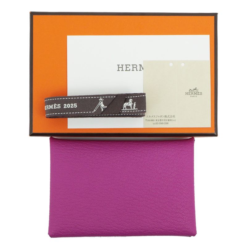 Hermes Calvi Cade Case Rose Purple Chevre W Engraved Leather Accessory