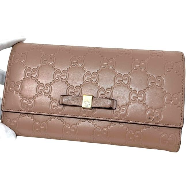 Gucci Bifold Long Wallet Pink Beige Striped 388679 Wallet Leather