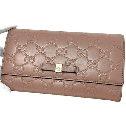 Gucci Bifold Long Wallet Pink Beige Striped 388679 Wallet Leather