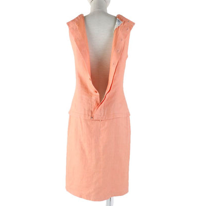 CHANEL Vintage 100% Linen Jacket And Dress Setup Ensemble Orange 36 Made In
