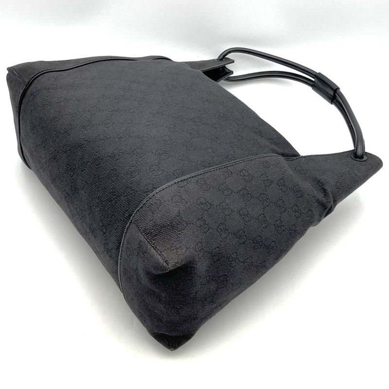 Gucci 101292 Shoulder Bag Handbag Black GG Canvas Leather Fashion Women