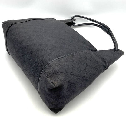Gucci 101292 Shoulder Bag Handbag Black GG Canvas Leather Fashion Women