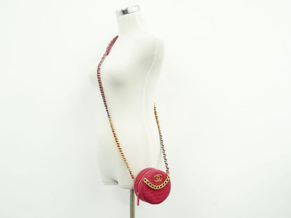 Authentic Chanel 19 Coco Mark Chain Mini Shoulder Bag Pochette Tweed Pink Coco