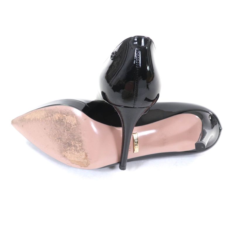 Gucci 388314 Interlocking G Pointed Toe Patent Leather Pumps Black 36 With Box