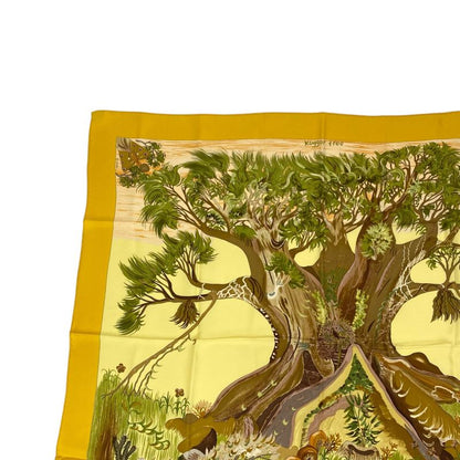 Hermes Carre 90 Scarf Silk Kuggor Tree Kugar Tree Yellow