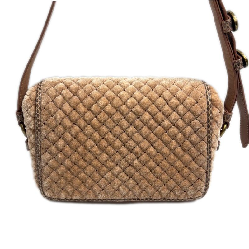Bottega Veneta Shoulder Bag Postier Velvet Water Snake Leather Pink Beige