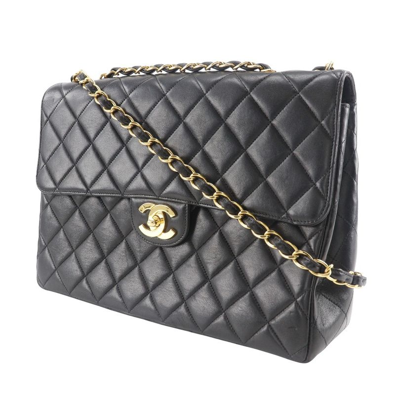 Chanel Deca Matelasse Double Chain Vintage Lambskin Black Ladies Shoulder Bag