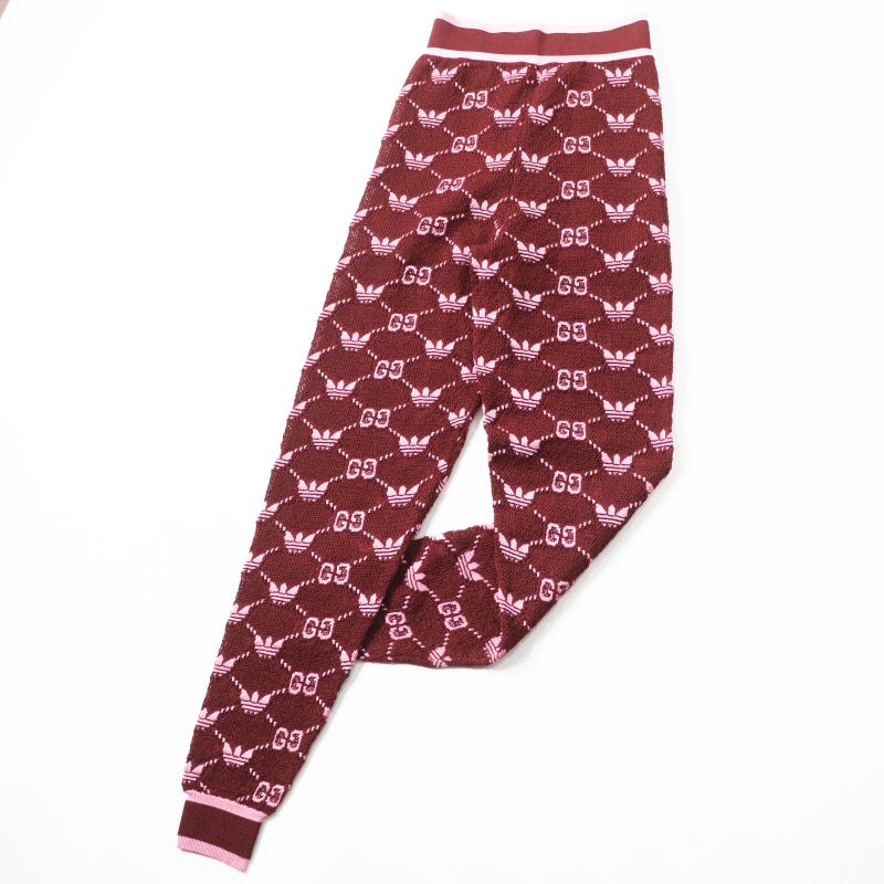 Gucci×adidas Gucci×adidas 693830 Trefoil Jacquard Jogger Pants Brown Pink XS