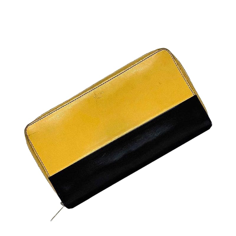 Celine Round Zipper Long Wallet Yellow Black Bicolor Wallet