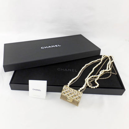 Chanel Necklace Mini Matelasse Bag Motif Coco Mark Fake Pearl Gold