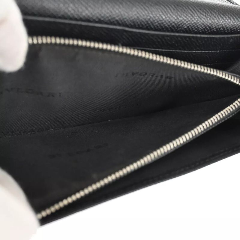 Bvlgari Logo Long Wallet Fold Wallet Black Silver 07bs058
