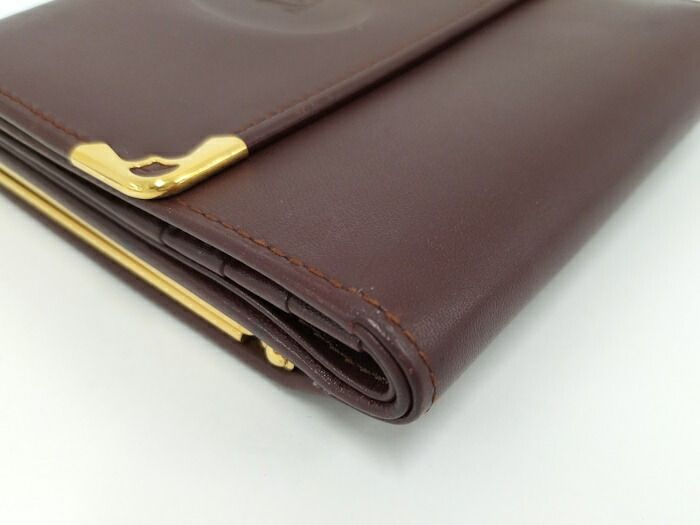 Cartier Compact Wallet Trifold Clasp Closure Mastline Leather Bordeaux