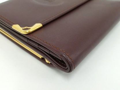 Cartier Compact Wallet Trifold Clasp Closure Mastline Leather Bordeaux