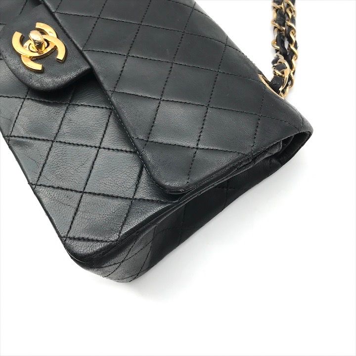 Chanel CC Logo Chain Shoulder Bag Lambskin Double Flap Black
