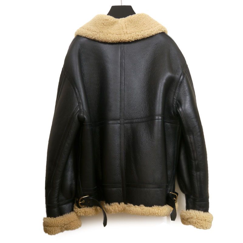 Celine Sheer Ring Mouton Bomber Jacket 48 Black