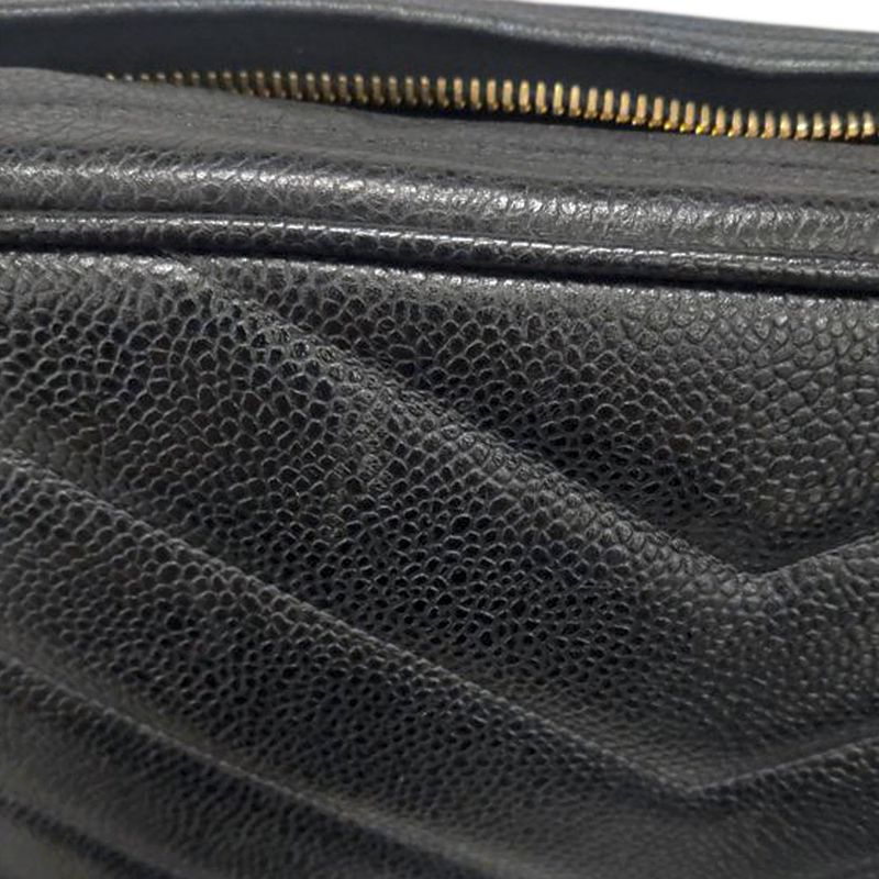 Chanel Coco Mark Chevron V-stitch Shoulder Bag In Black Caviar Skin