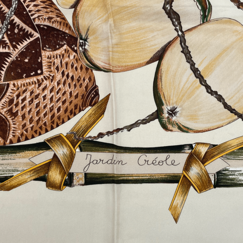 Hermes Carre 90 Jardin Creole Cles Or's Paradise Silk Scarf Beige And Yellow
