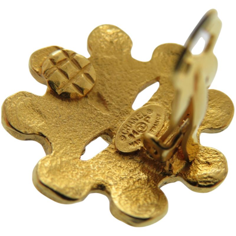 Chanel Vintage Coco Mark Flower Metal Gold Earrings 0147 Chanel