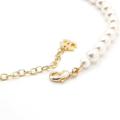 Chanel Necklace Pendant Choker Gold Coco Mark Rhinestone Pearl