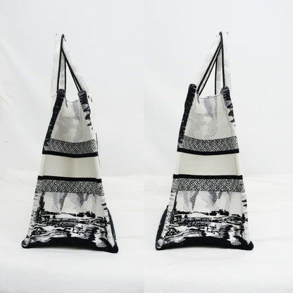 Christian Dior Book Tote Eiffel Tower Monotone Black And White Handbag
