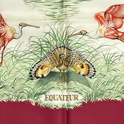 Hermes Scarf Carre 90 Equateur Equatorial Animals Birds All Over Silk Red