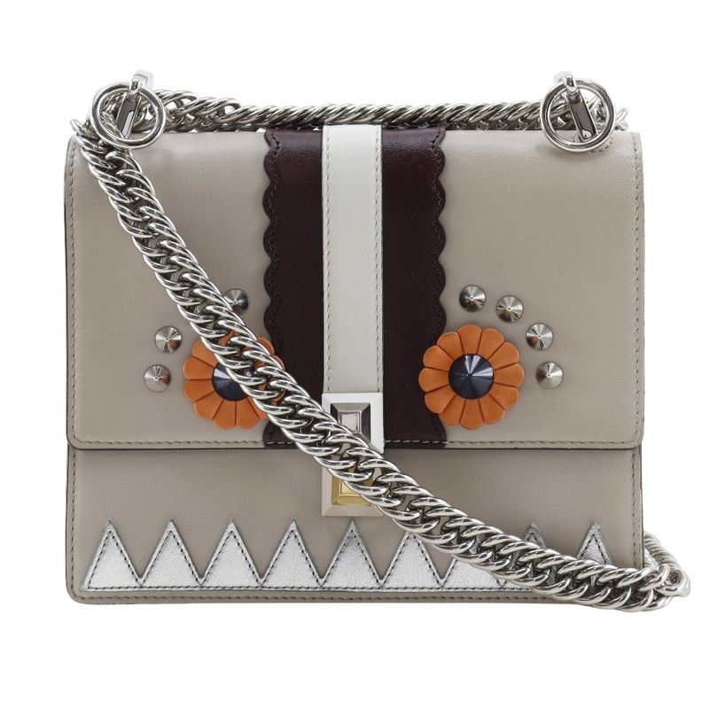 Fendi Mini Canai Studded 8m0381-9ju Calf Beige Women's Shoulder Bag