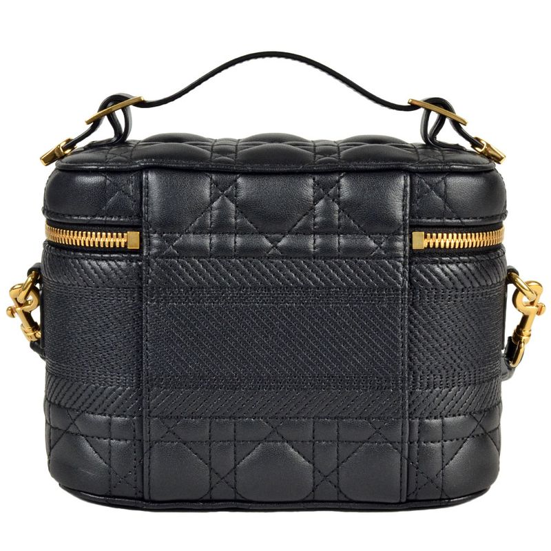 Dior Vanity Bag Shoulder Bag Leather Canvas Black