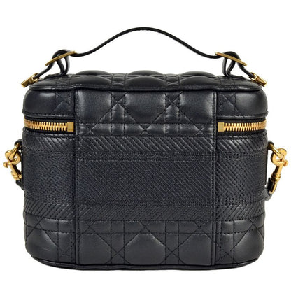 Dior Vanity Bag Shoulder Bag Leather Canvas Black