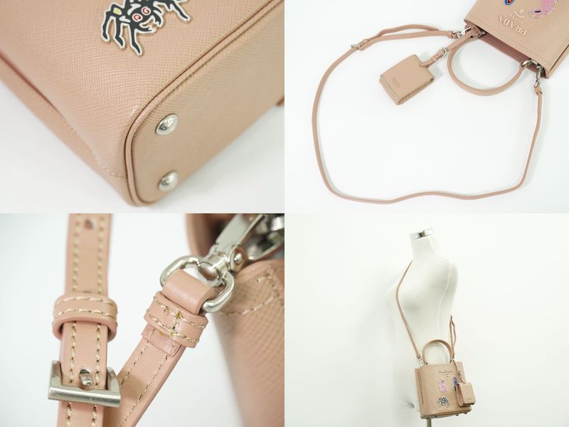 Authentic Prada Pannier Small 2WAY Shoulder Bag Handbag Pochette Leather Pink